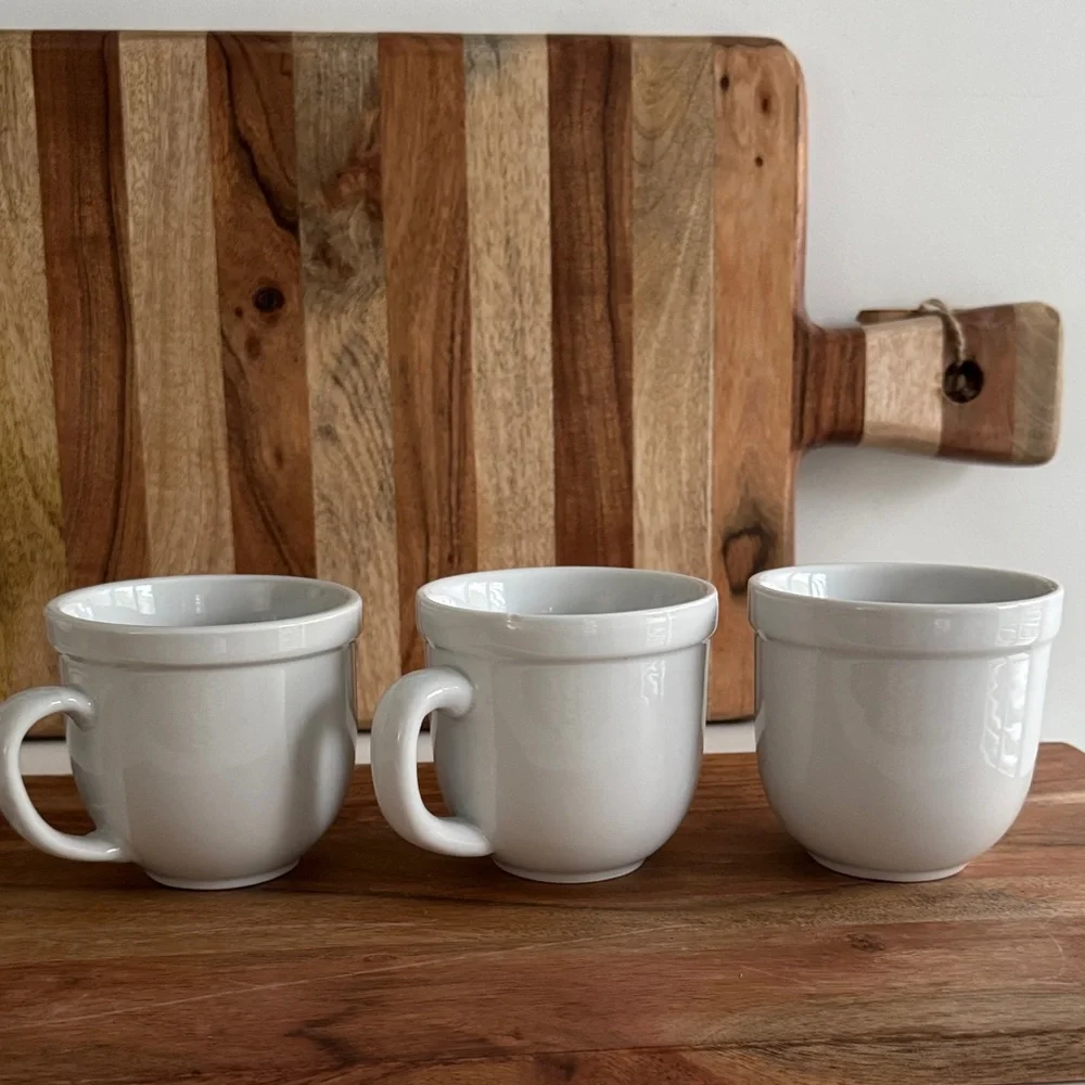 Pottery Barn Vintage White Ceramic Farmhouse Mug Set (3)